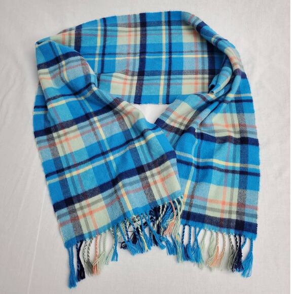 Softer Than Cashmere D&Y Scarf Plaid Blue Multicolor Fringe Warm Soft Fall - Picture 4 of 5